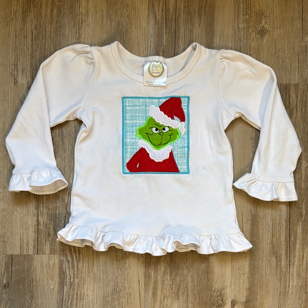3T Play Grinch Applique Blanks Shirt Long Sleeve Ruffle